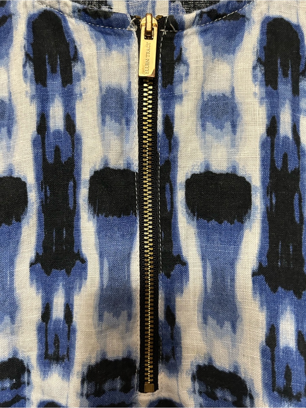 Ellen Tracy Linen Blue and Black Sleeveless Zip-Front Top Size 1X Pre Owned - Picture 5 of 9